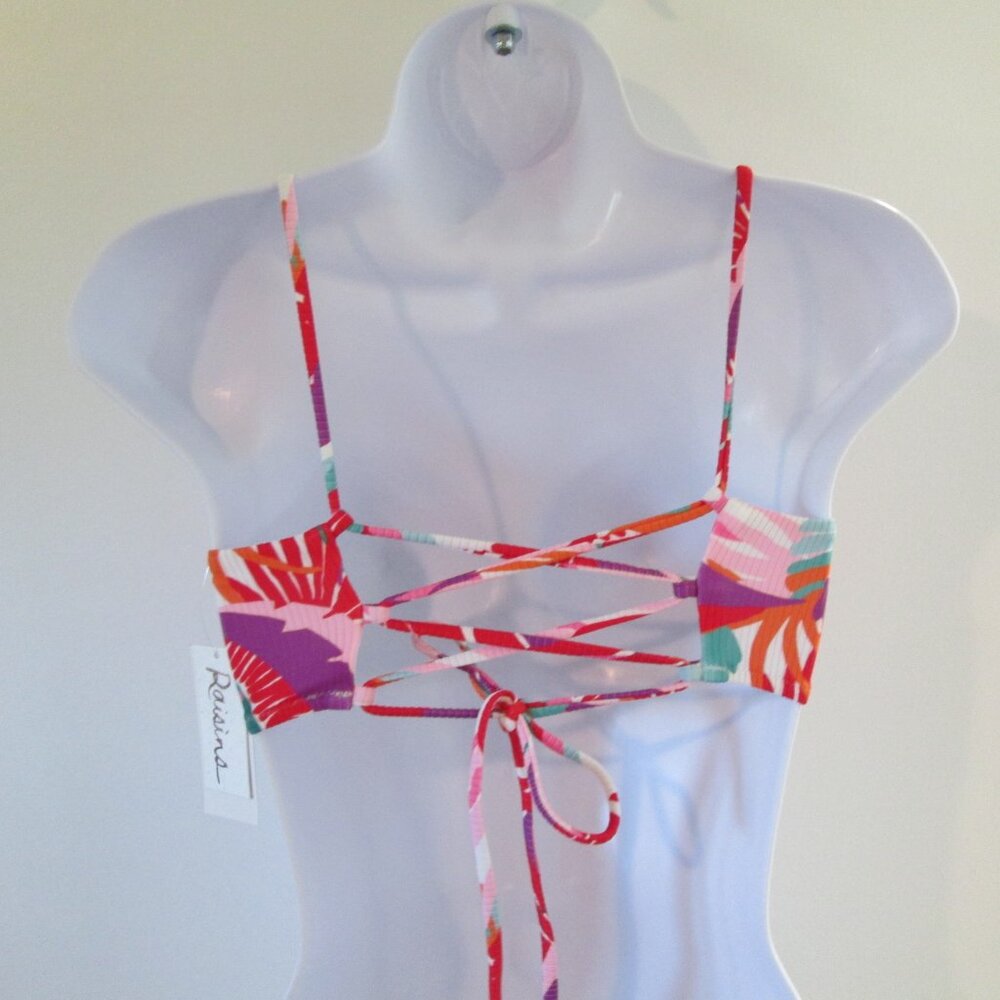 Raisins Juniors' Tropical-Print Tie-Back Bikini Top NWT Sz S - Picture 6 of 9